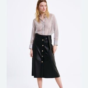 Zara A line faux leather skirt with button details